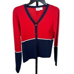 Vintage Tail Collegiate Cardigan Sweater Red‎ Women's Colorblock Knit Size Small